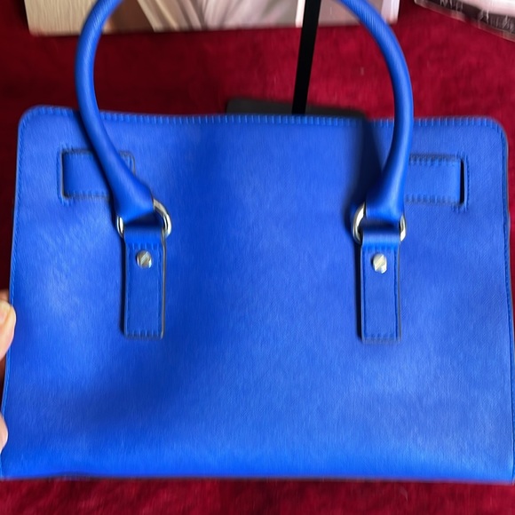 MICHAEL KORS BLUE SAFFIANO LEATHER HAMILTON CROSSBODY BAG SILVER HARDWARE - Picture 7 of 14